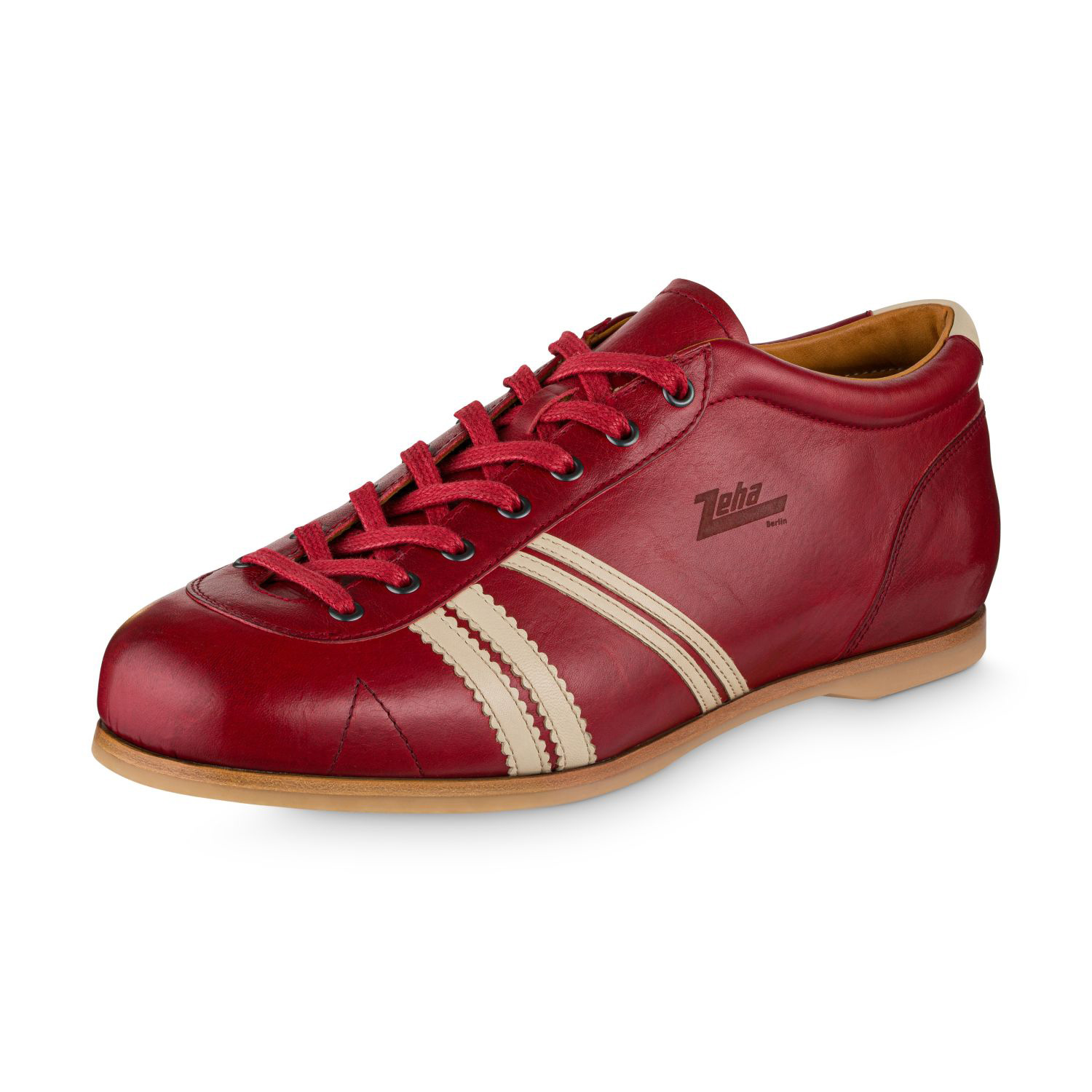 Roter ZEHA Lederschuh mit seitlichen Doppelstreifen